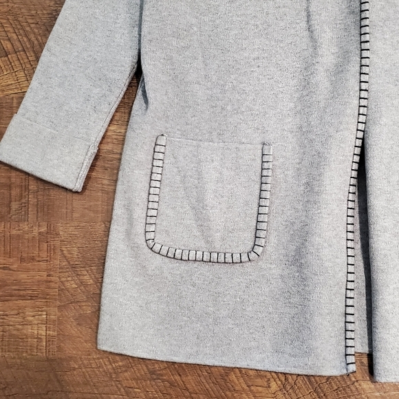Magaschoni Gray Duster Open Front Cardigan Coatigan Pocket Preppy Work Neutral S - Picture 8 of 8